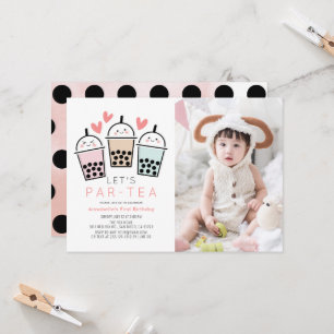 Invitación Fiesta de té de burbujas Boba niña foto 1er cumple