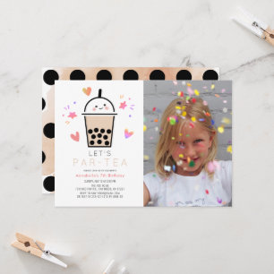 Invitación Fiesta de té de burbujas Boba Par-tea Foto Cumplea