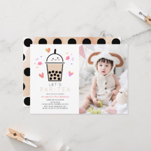Invitación Fiesta de té de burbujas Boba Par-tea Foto Cumplea