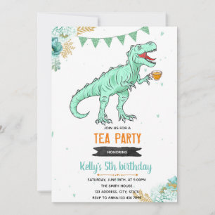 Invitación fiesta de té de chica T-rex