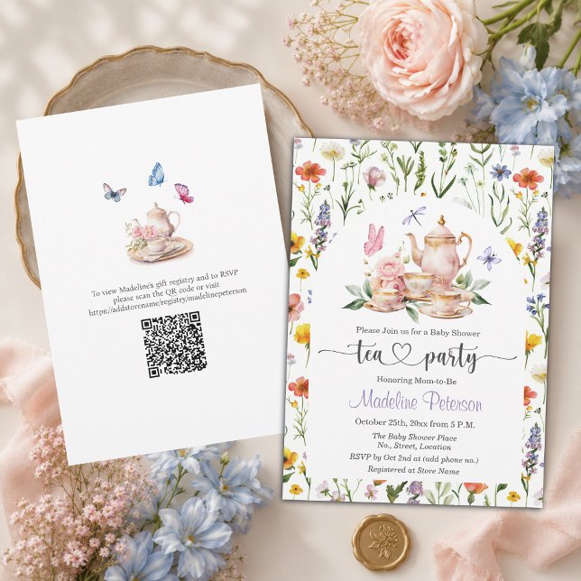 Invitación Fiesta de té de código QR de flores silvestres par (Subido por el creador)