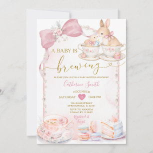 Invitación Fiesta de té de conejito bebé rosa está en camino