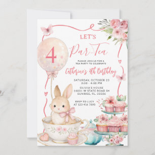 Invitación Fiesta de té de conejito rosa cumpleaños Let's Par