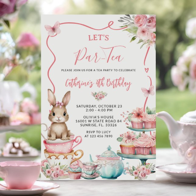 Invitación Fiesta de té de conejo pequeño lindo cumpleaños cu (Subido por el creador)