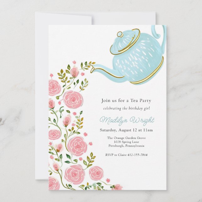Invitación Fiesta de té de cumpleaños (Anverso)