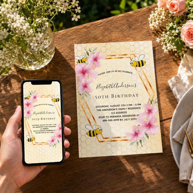 Invitación Fiesta de té de cumpleaños abejas melíferas abejor (Subido por el creador)