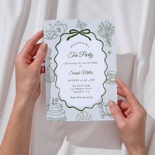 Invitación Fiesta de té de cumpleaños adulto caprichosa y dib