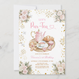 Invitación Fiesta de té de cumpleaños copos de nieve rosa de 