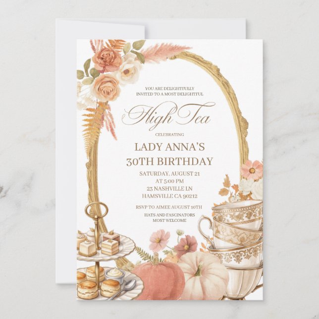 Invitación Fiesta de té de cumpleaños de calabaza de otoño Be (Anverso)