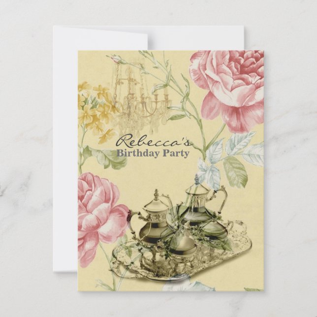 Invitación fiesta de té de cumpleaños de la huerta francesa (Anverso)