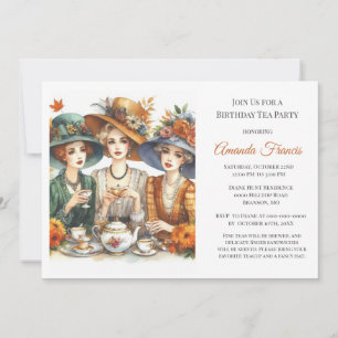 Invitación Fiesta de Té de Cumpleaños de Otoño 