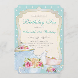 Invitación Fiesta de Té de Cumpleaños Floral de Lujo con Luna