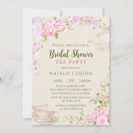 Invitación Fiesta de té de desayuno nupcial con rosas rosadas