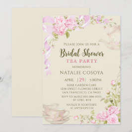 Invitación Fiesta de té de desayuno nupcial con rosas rosadas
