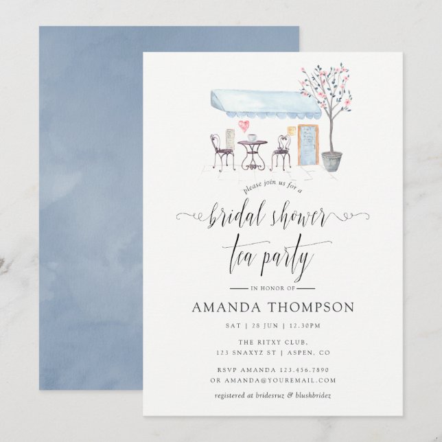 Invitación Fiesta de té de despedida de soltera al estilo acu (Anverso / Reverso)