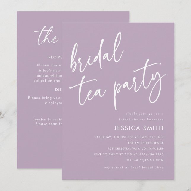 Invitación Fiesta de té de despedida de soltera con código QR (Anverso / Reverso)
