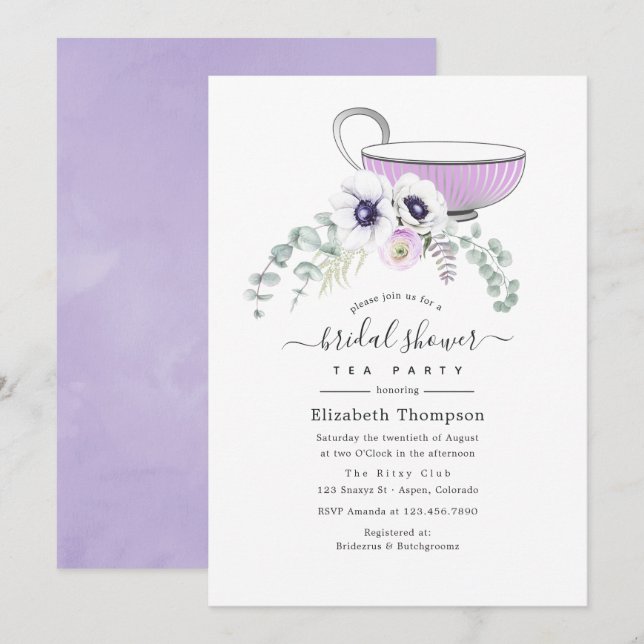Invitación Fiesta de té de despedida de soltera con flores vi (Anverso / Reverso)