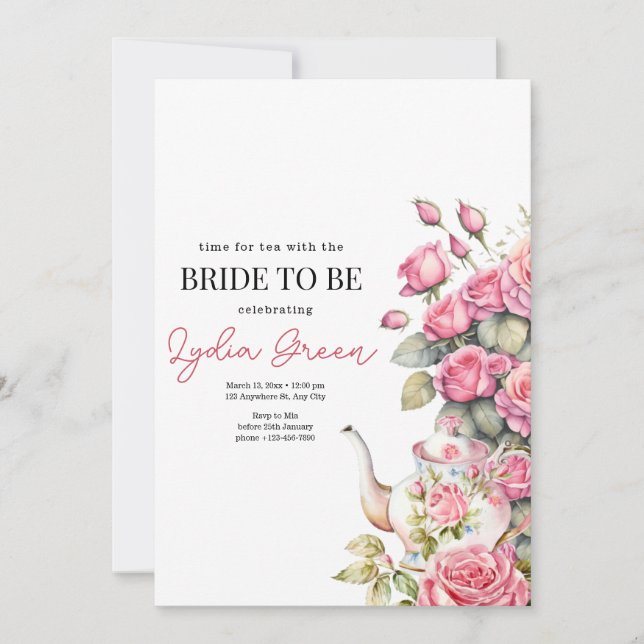 Invitación fiesta de té de despedida de soltera floral (Anverso)