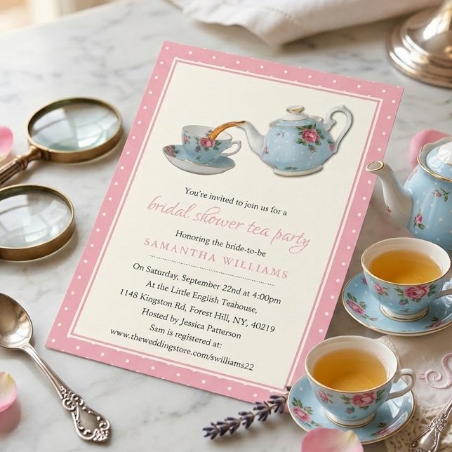 Invitación Fiesta de té de desposada con tazas de té elegante (Subido por el creador)