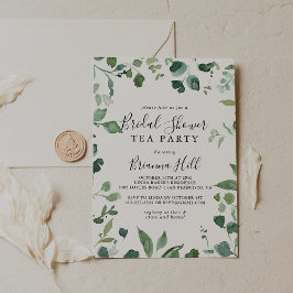 Invitación Fiesta de té de ducha de novia con follaje verde g
