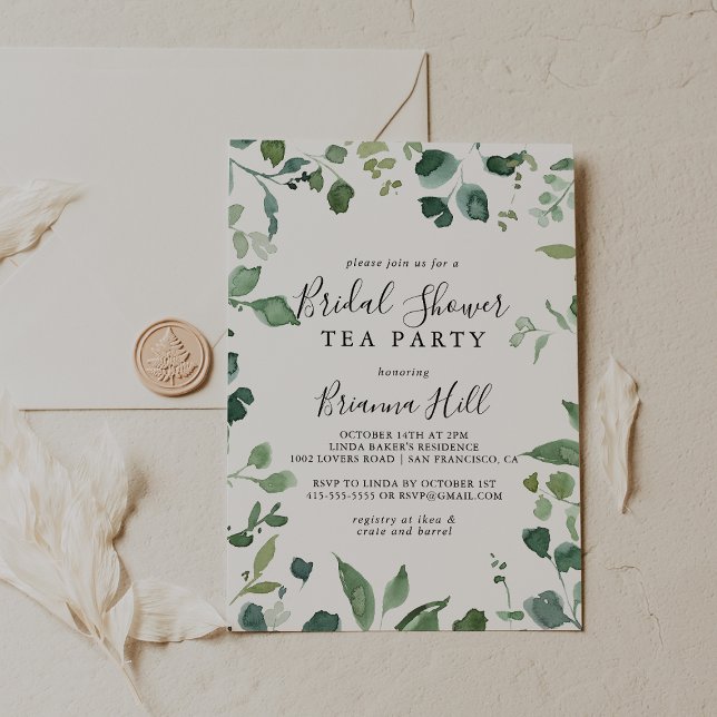 Invitación Fiesta de té de ducha de novia con follaje verde g (Subido por el creador)