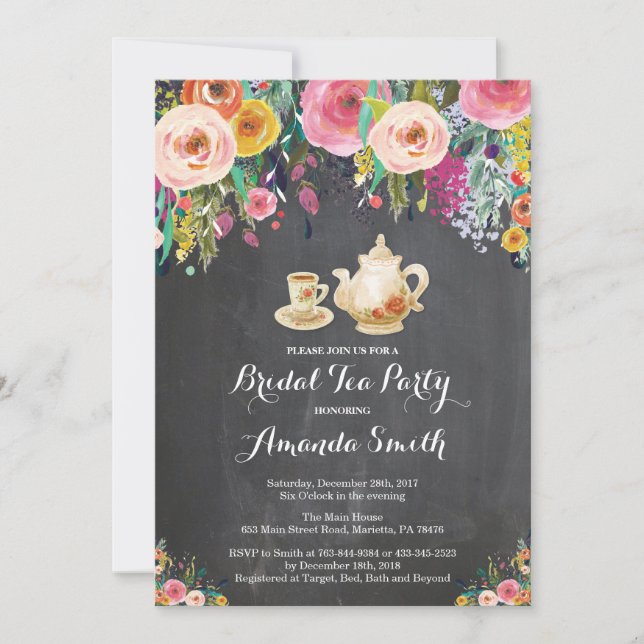 Invitación Fiesta de té de ducha nupcial invitada floral (Anverso)