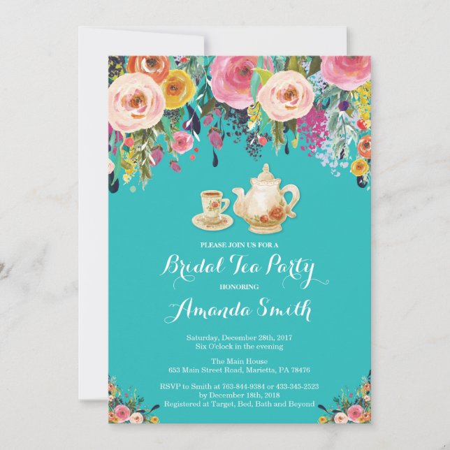 Invitación Fiesta de té de ducha nupcial invitada floral (Anverso)