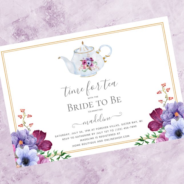 Invitación Fiesta de té de época Teapot Bridal Shower (Subido por el creador)