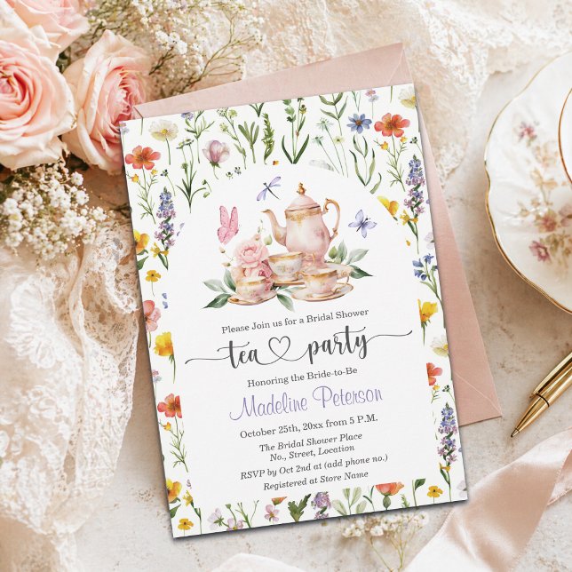 Invitación Fiesta de té de flores silvestres en acuarela Desp (Subido por el creador)
