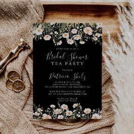 Invitación Fiesta de té de flores silvestres negras con ducha