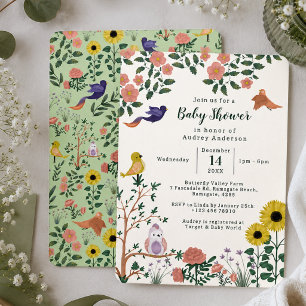 Invitación Fiesta de té de flores silvestres y pájaros lindos