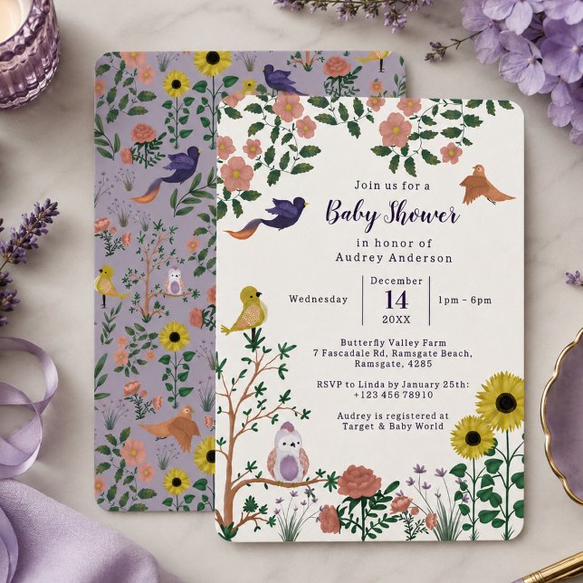 Invitación Fiesta de té de flores silvestres y pájaros lindos (Subido por el creador)