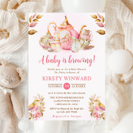 Invitación Fiesta de té de fresa en acuarela para baby shower