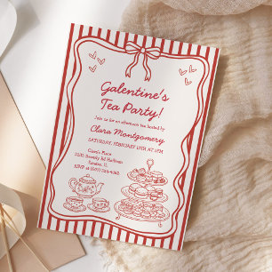 Invitación Fiesta de té de Galentines por la tarde dibujada a