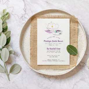 Invitación Fiesta de té de gingham lavanda