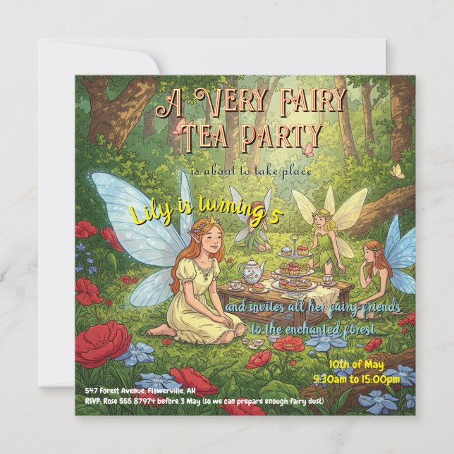 Invitación Fiesta de té de hadas (Anverso)