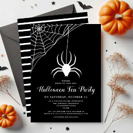 Invitación Fiesta de té de Halloween blanco y negro