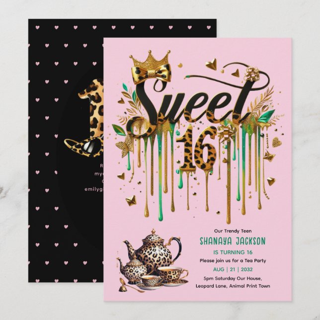 Invitación Fiesta de té de impresión de leopardo de moda Swee (Anverso / Reverso)