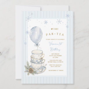 Invitación Fiesta de té de invierno azul Cumpleaños número un
