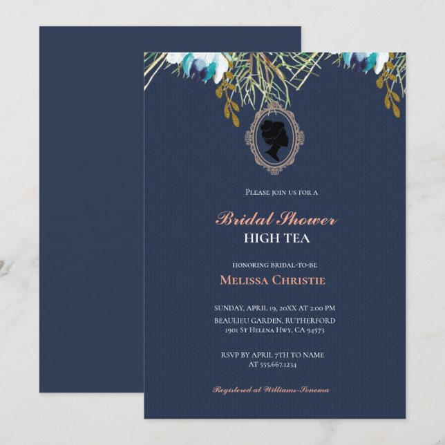 Invitación fiesta de té de jardín alto, hermoso pastel suave (Anverso / Reverso)