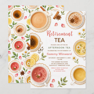 Invitación Fiesta de Té de Jubilación de Taza de Té de Acuare
