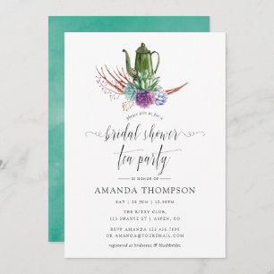 Invitación Fiesta de té de la ducha de novia de Boho azul y d