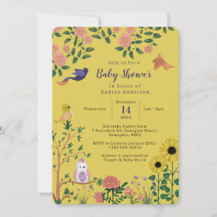 Invitación Fiesta de té de la flor del sol amarillo Boho Baby