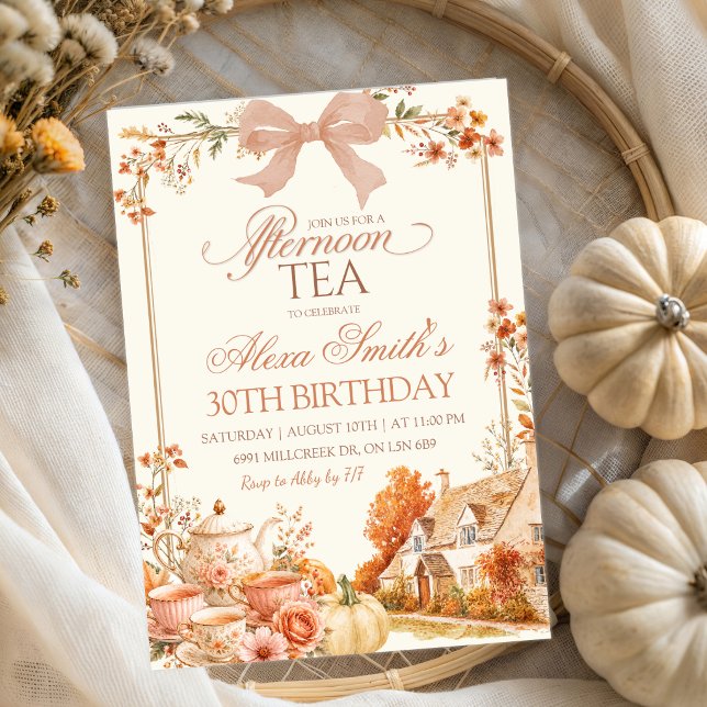 Invitación Fiesta de Té de la Tarde Coquette de Otoño Cumplea (Subido por el creador)