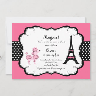 Invitación Fiesta de té de la Torre Eiffle Rosa de París