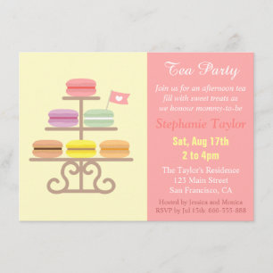 Invitación Fiesta de té de macarons Baby Shower, Rosa dulce