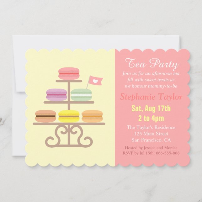 Invitación Fiesta de té de Macarons Franceses para Baby Showe (Anverso)