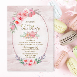 Invitación Fiesta de Té de Madera Floral Rosa