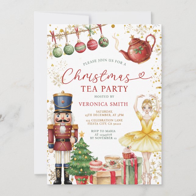 Invitación Fiesta de té de Navidad Cascanueces Bailarina de d (Anverso)