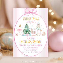 Invitación Fiesta de té de Navidad con cascanueces y lazo ros